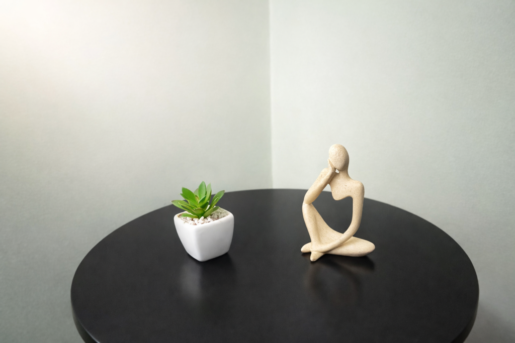 Sala Jade, detalhe da mesinha de canto em sala de locação para psicólogos em SBC.